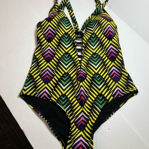 Ashley Stewart Geo Halter Swimsuit 14 NWTS